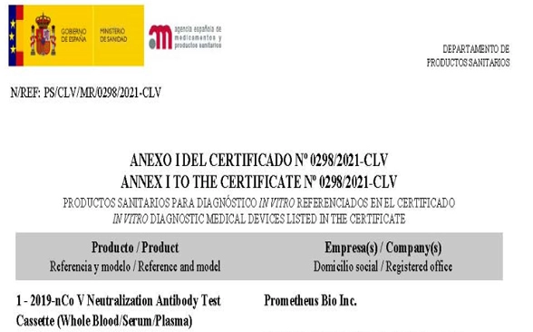 Good News, Prometheus Product COVID-19 Neu Ab Test is Already Got FSC